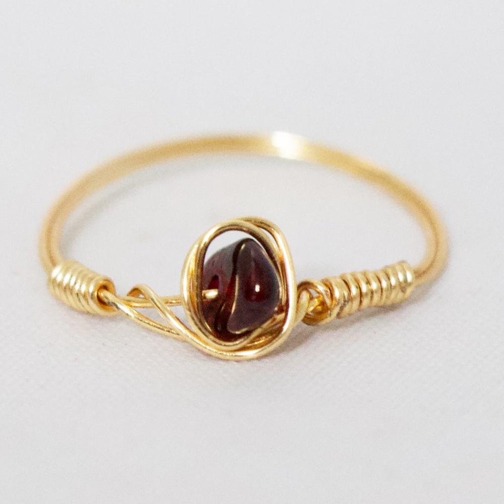 Garnet Wire Wrap Gold Ring